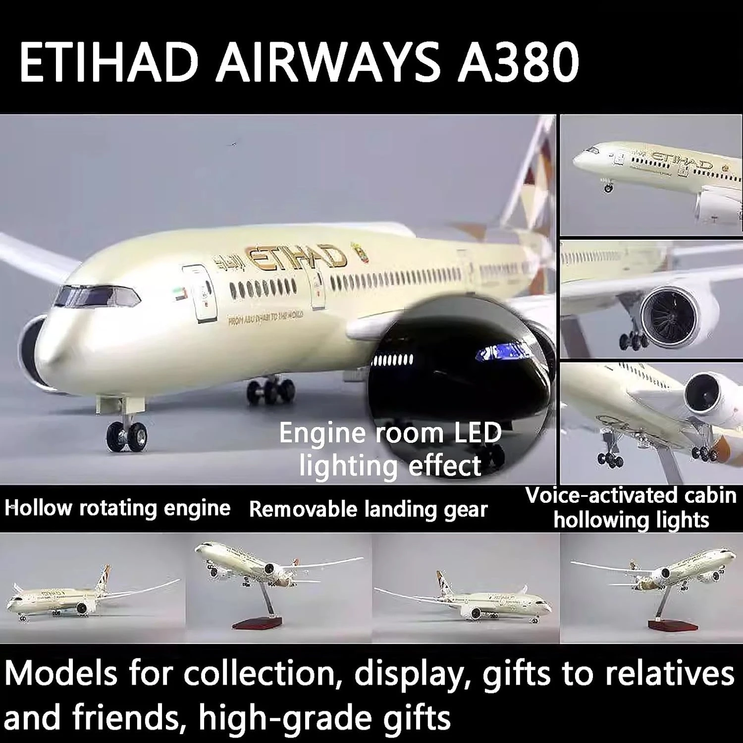 

1/160 Scale Model A380 Etihad Airlines Airways Diecast Resin Model Airplane Toy plane for children Collection Display Decoration