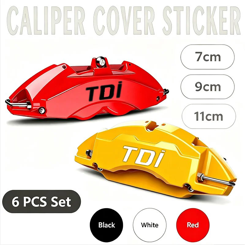 6pcs Car Caliper Sticker Tire Brake Cover Heat Waterproof Film Body Decals Wheel Brow for Volkswagen TDI Logo Golf Jetta Tiguan