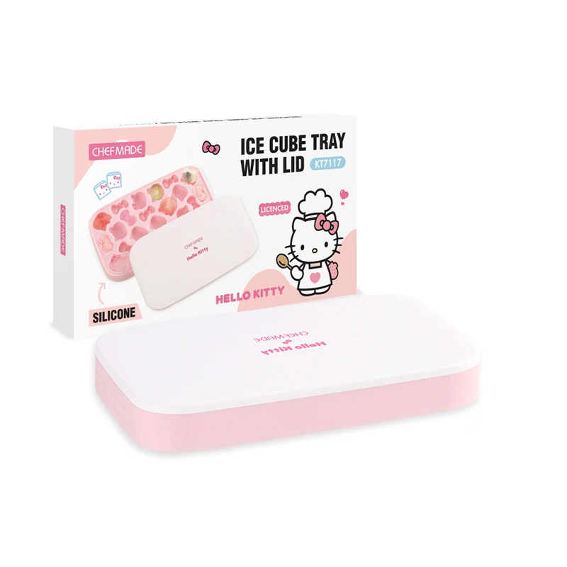 Kawaii Hello Kitty Cartoon Food Grade Silicone Press Ice Cube Mold for Household Refrigerators Ice Making and Storage Boxes