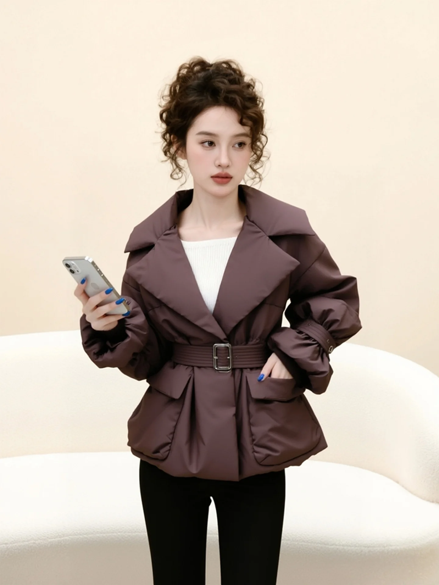 

Sli ort Puffer Jaet женское пушистое зимнее пальто карамельного цвета Ele Faion Thiened из полиэфирного волокна с наполнителем