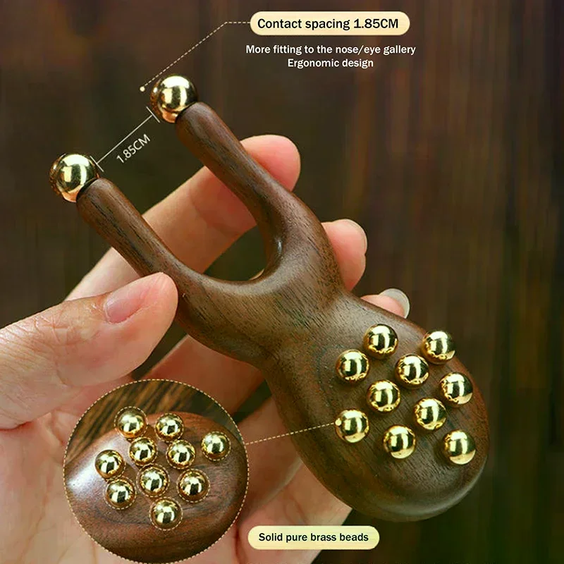 

Wooden Nose Guasha Massage Tool Brass Bead Handheld Comb Antistatic For Face Nose Eye Relaxation Spot Meridians Acupoint