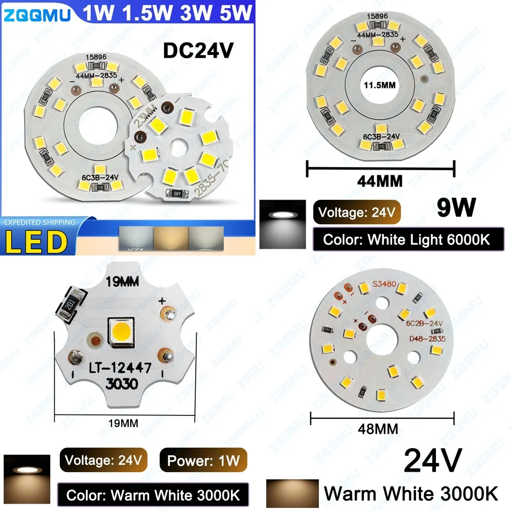 DC24V Low Voltage LED Chip 1W 15W 3W 5W SMD Light Source Board White Warm White 19mm 23mm for DIY Lighting Strip Module