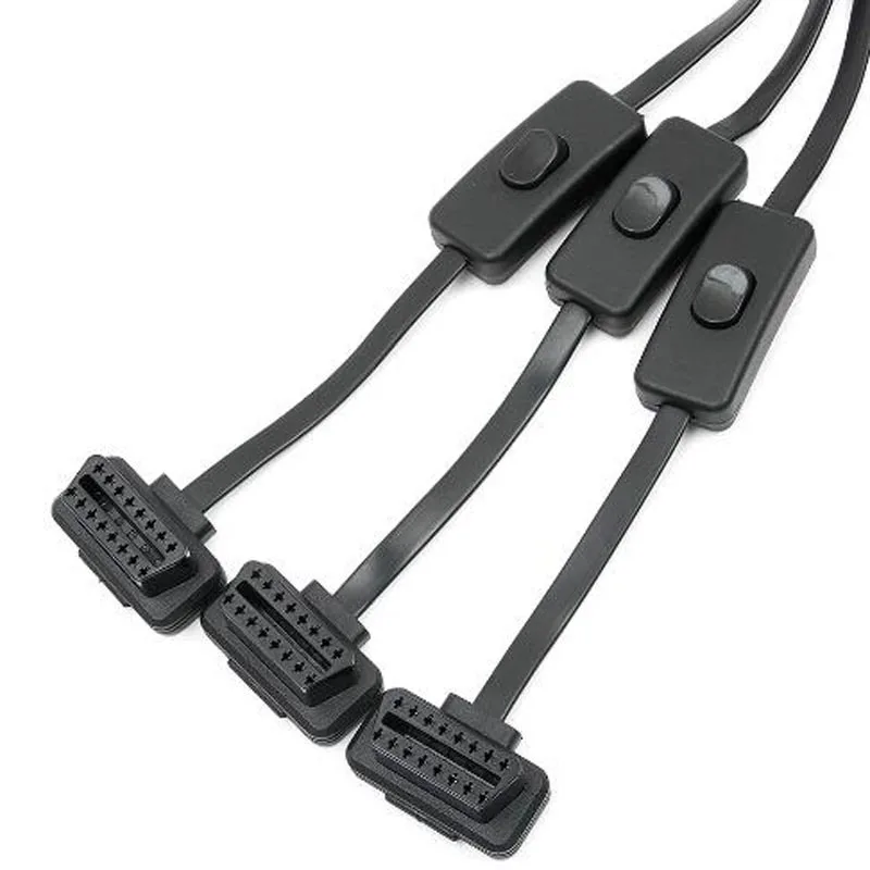 Répartiteur OBD complet à 16 broches 1 à 3 avec interrupteur OBD2 Y, câble d\'extension mâle à trois ports femelle pour EAU WiFi ELM 327 V1.5