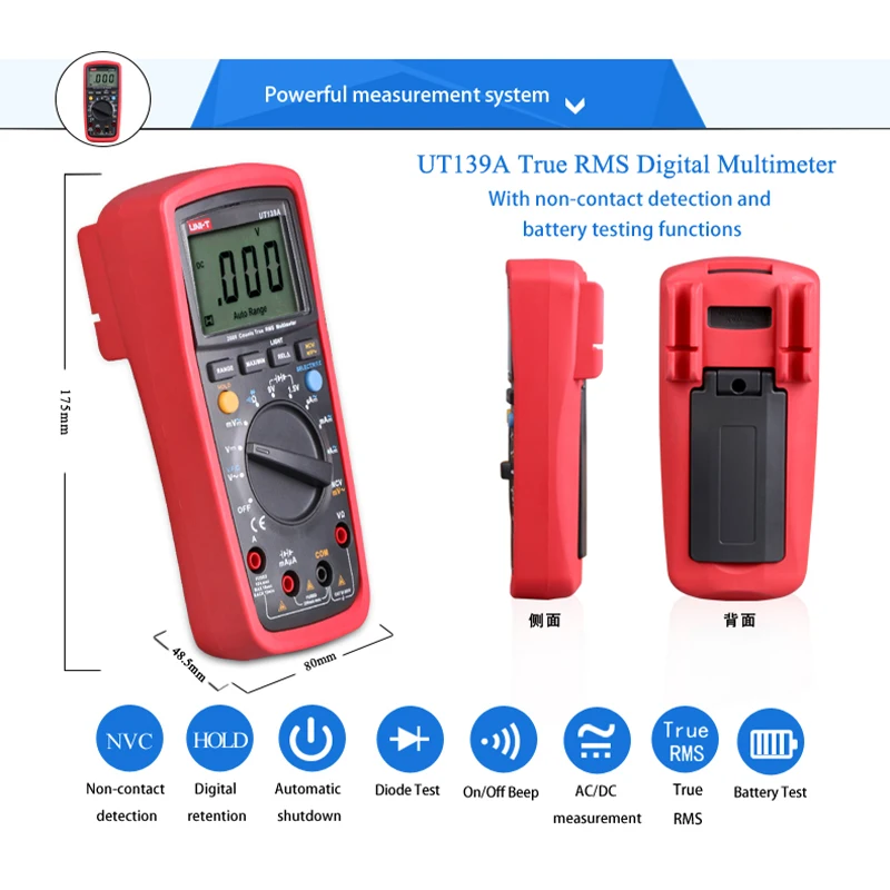 UNI-T UT139A UT139B UT139C UT139E True RMS Digital Multimeter Auto Range AC DC Voltmeter Ammeter Ohmmeter Capacitance Tester NCV