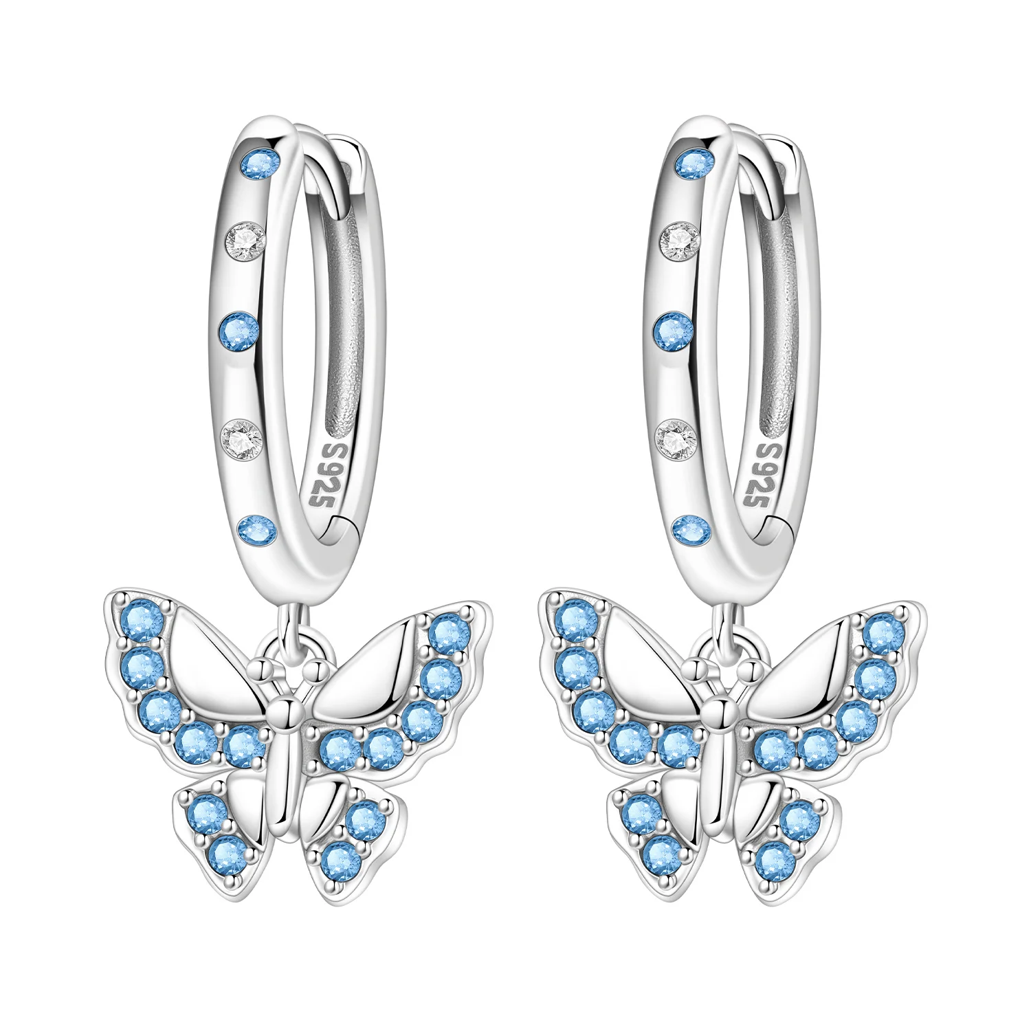 Cycuff 925 Sterling Silver Blue Butterfly Insect Earring Key Lock Earrings Drop Earrings For Women Party Gifts Trendy Jewelry