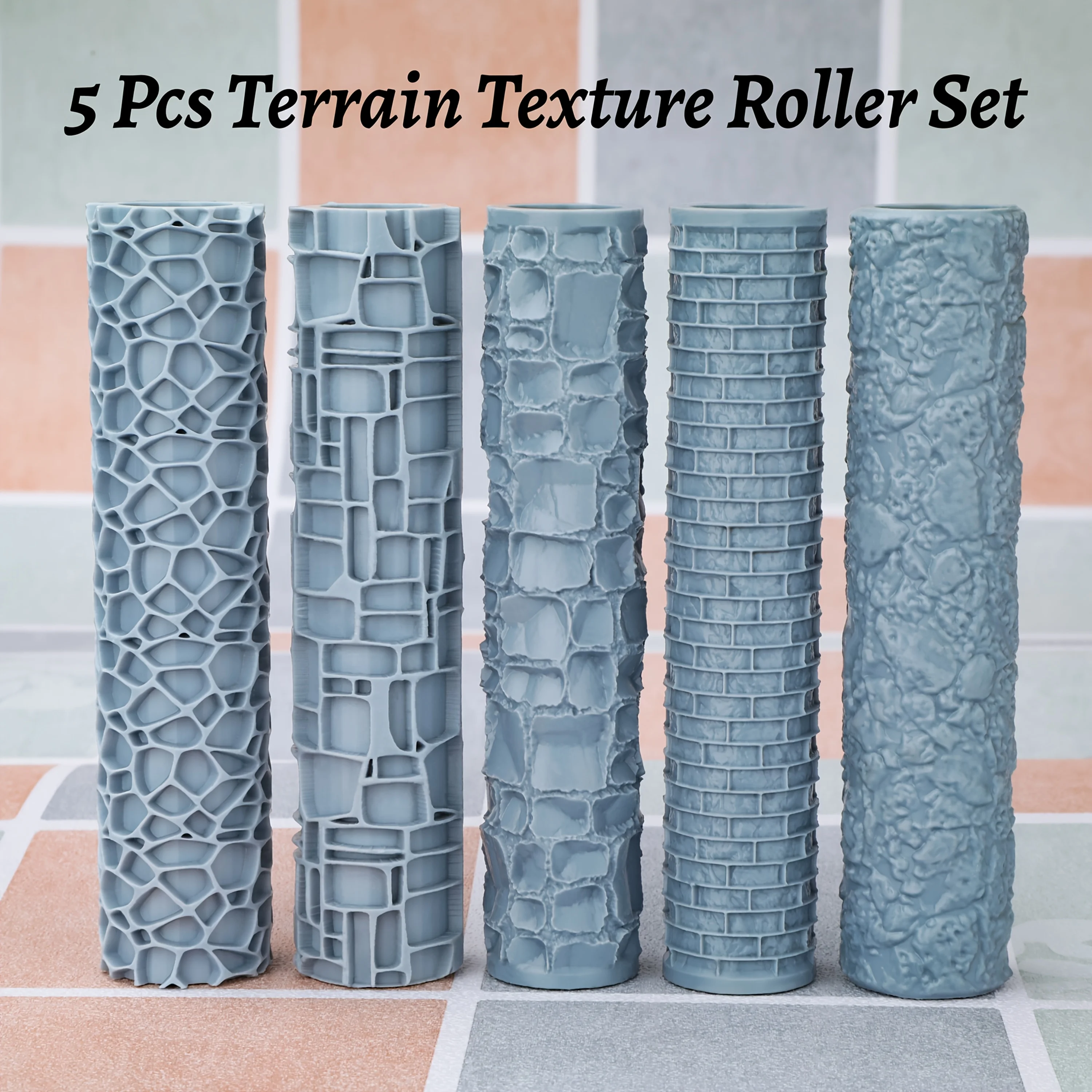 Terrain Texture Roller Set - Cobblestone, Flagstone, Mud Road, Brick & Stone Wall Patterns for Tabletop RPG & Diorama Crafting