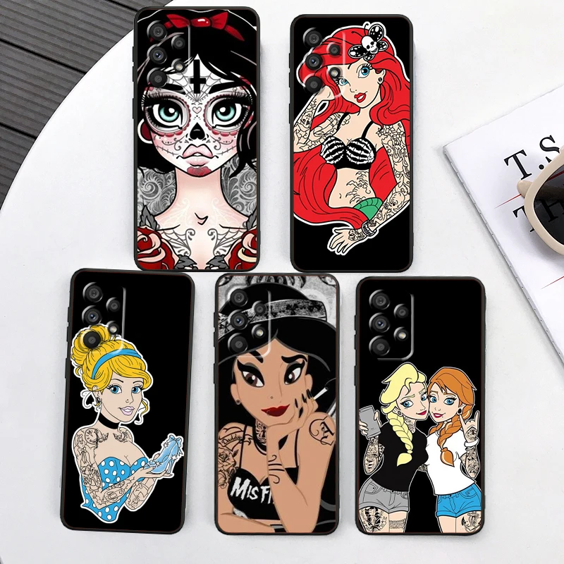 Tattoo Cartoon Prinses Voor Samsung Note 20 10 Ultra Plus A31 A14 A12 A12 A70 A34 A25 A04 A05 A15 A24 5G Zwart Zacht Telefoonhoesje