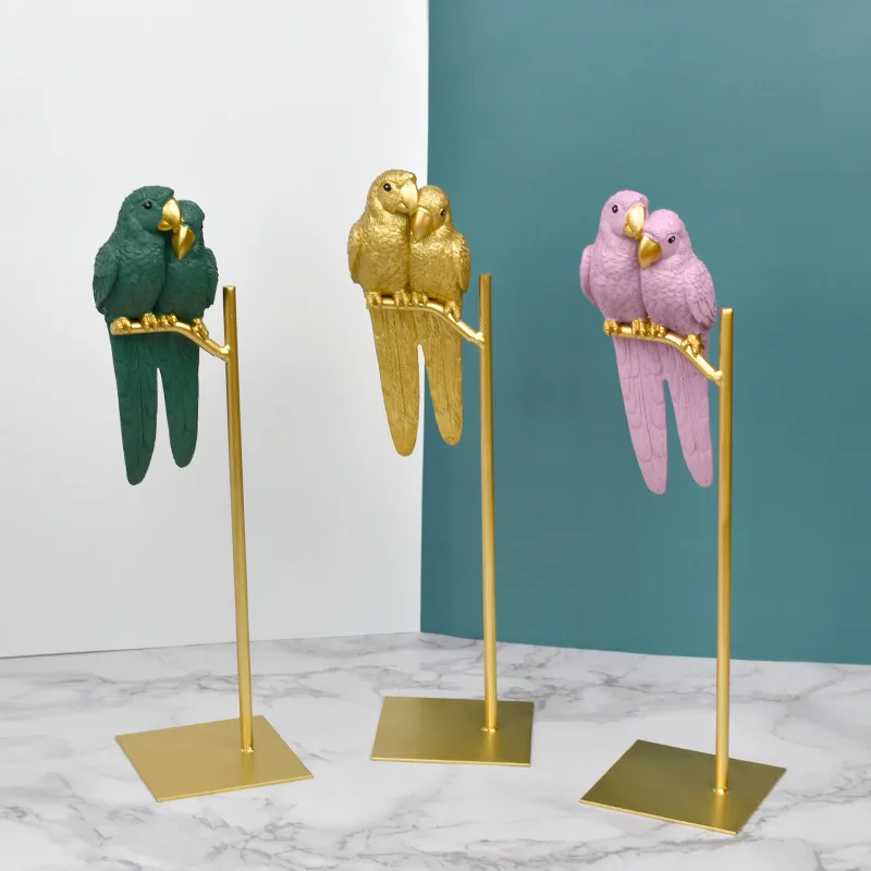 Pink And Green Modern Parrot And Bird Resin Artworks For Window Table, Desk And Closet Decoration. Gift For Moving House.