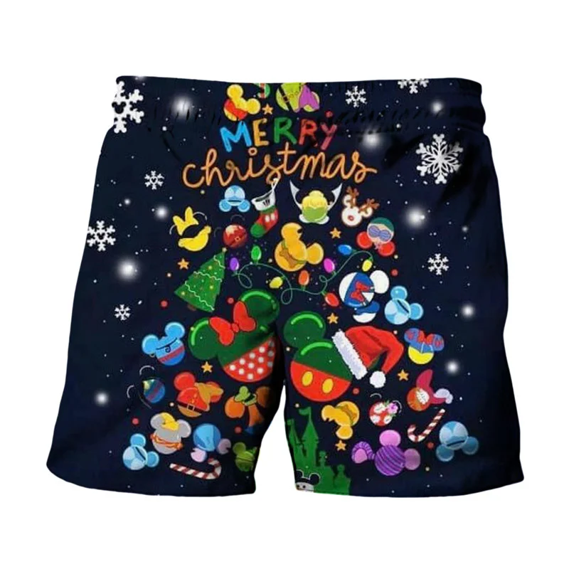 Carnival Christmas New Disney Brand Stitch And Mickey Minnie Anime Print Summer Men\'s Fashion Beach Party Casual Shorts Y2K