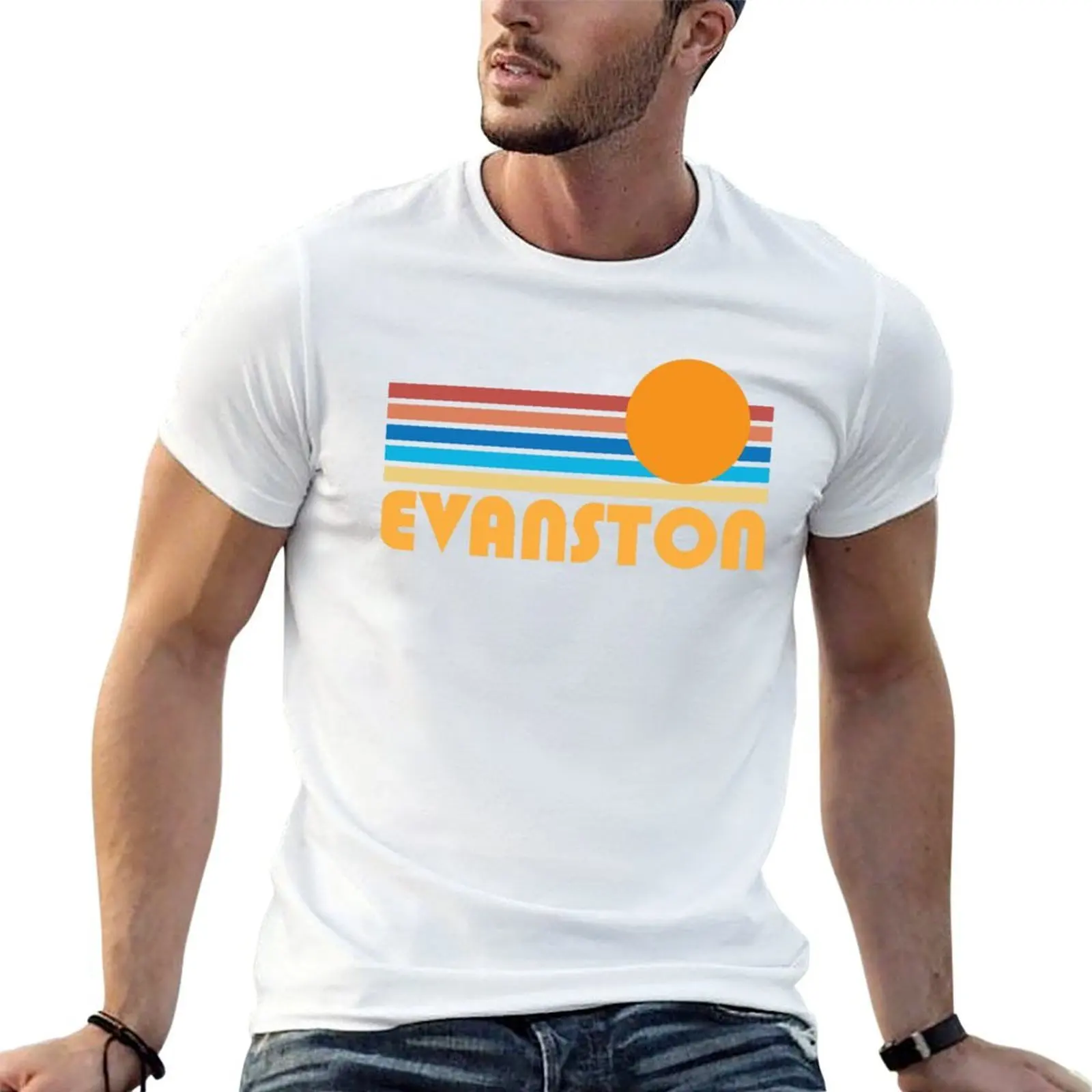 Evanston Retro Sunset Logo T-Shirt designer shirts blue lock tshirts for men