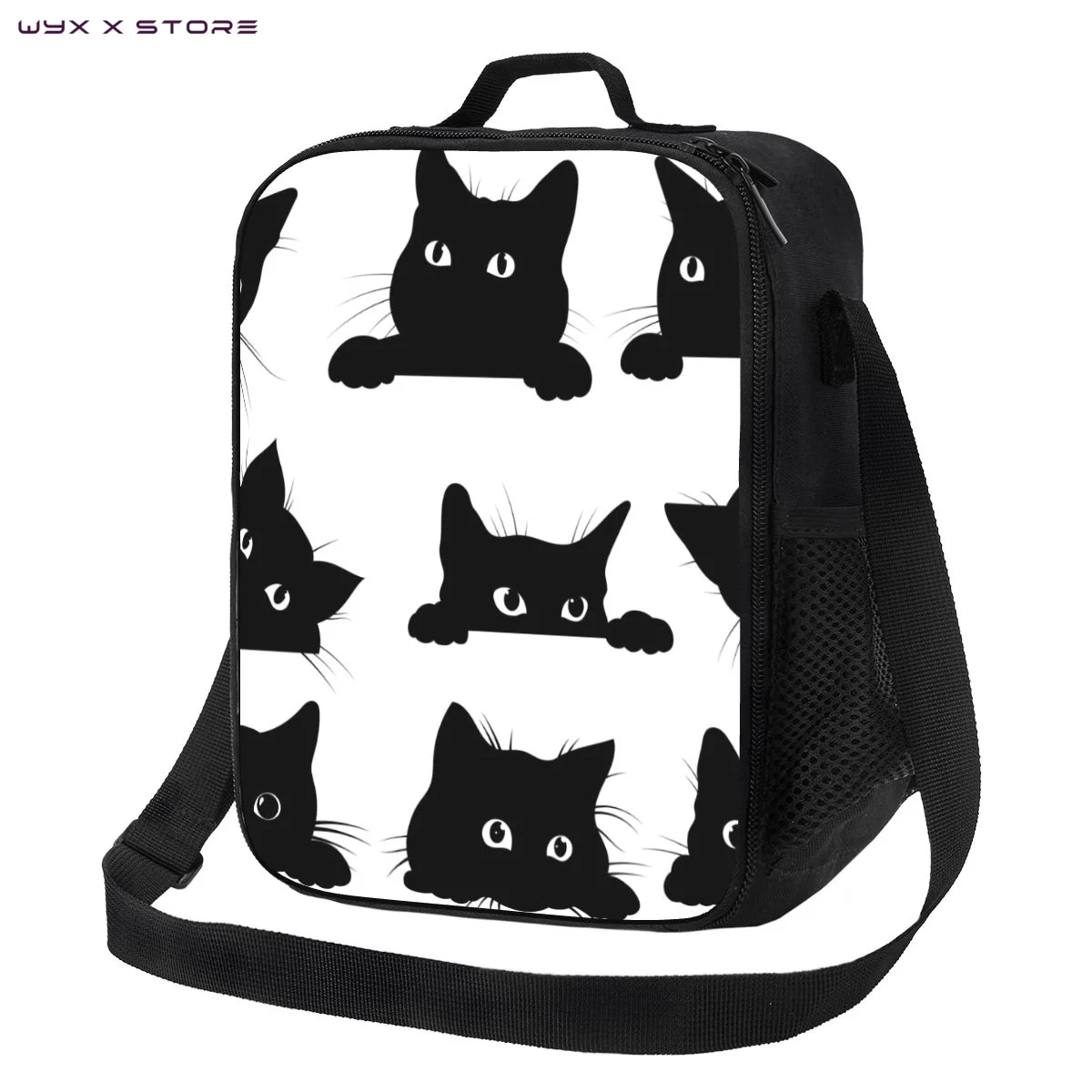 Black Cats Looking Out Of The Corner Crossbody Lunchbox Thermal insulation Food Lunch Bag Insulated Handbags Ice Bags