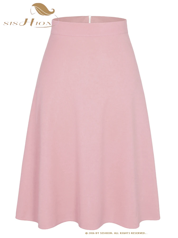 SISHION Summer Women Skirt High Waisted Female Midi Length Bottoms Casual Pink Skirts Saia SS0031