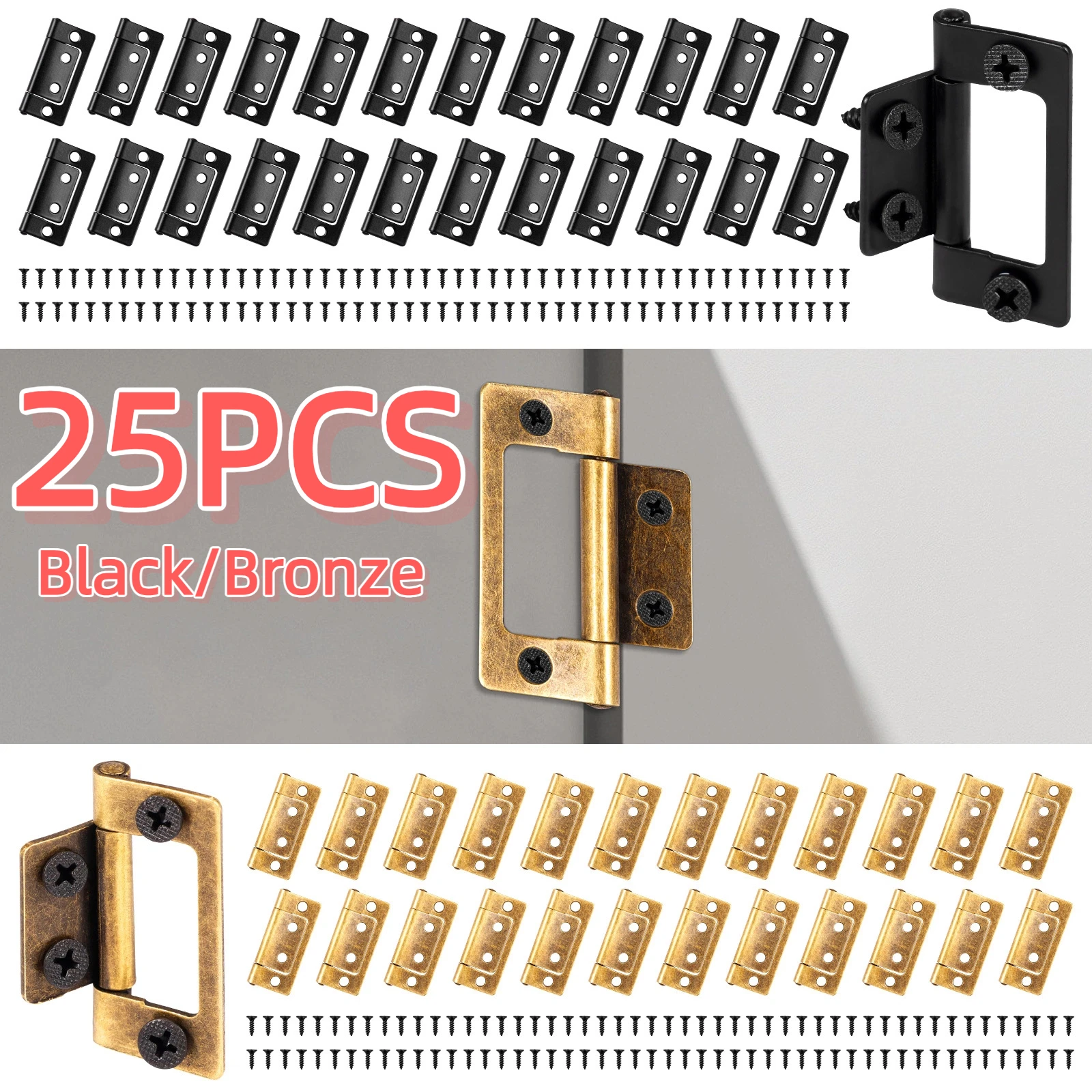 

25Pcs Flat Metal Hinges 360 degree No Noise Non Mortise Door Hinge for Cabinet Doors Windows Home Furniture Hardware Accessories