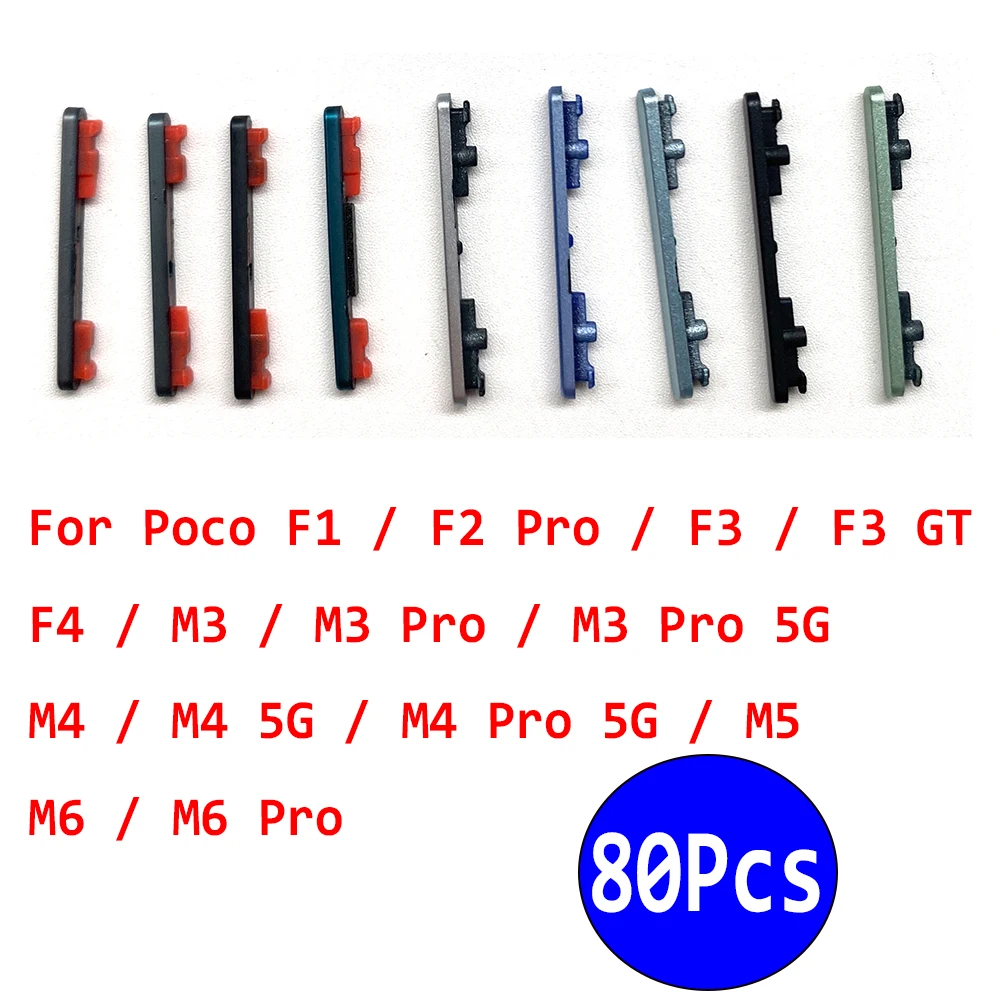 80Pcs，NEW Power Button Keys + Volume Side Button Key Replacement Repair For Xiaomi Poco F1 F2 Pro F3 GT F4 M3 M4 Pro 5G M5 M6