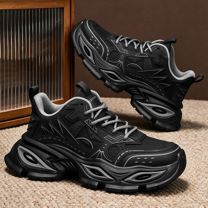 Men Chunky Sneakers Spring Autumn Dad Shoes Breathable Mesh Upper Thick Platform Sole Casual Streetwear Walking Footwear