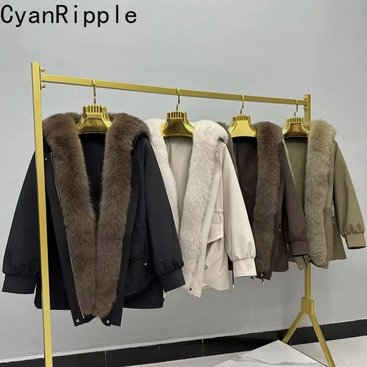 All-match Autumn Winter Women Parkas Luxury Large Fox Fur Collar Mid-long Warm Jacket Detachable Otter Rabbit Fur Liner Coat