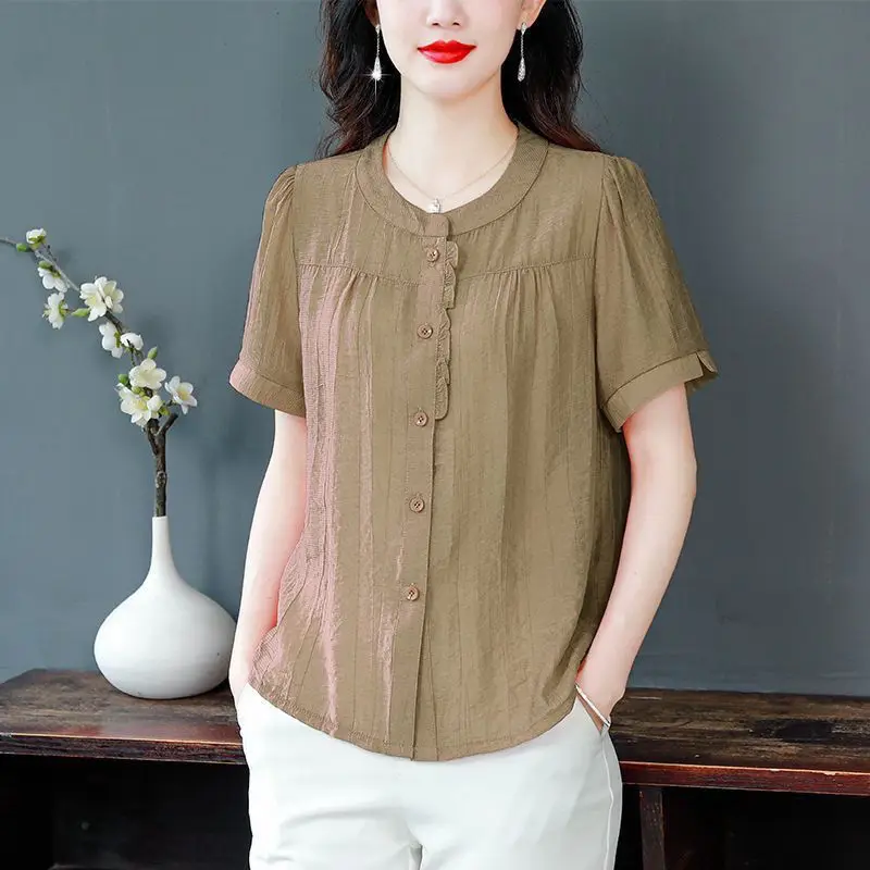 

Cotton Linen Loose Short Sleeve Women's Shirt Summer New Style Fashionable Small Top Mommy Belly Covering Top