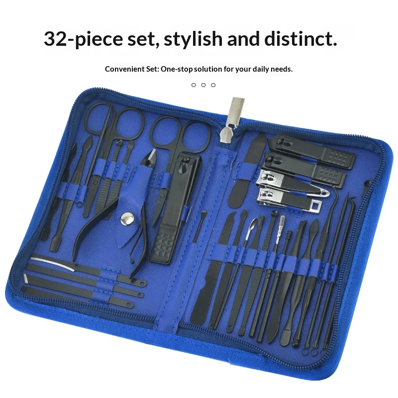 مجموعة أدوات قص الأظافر وتلميع الأظافر من الفولاذ المقاوم للصدأ - مجموعة أدوات تشذيب الأظافر مكونة من 32 قطعة مع مقصات أظافر وملفات أظافر