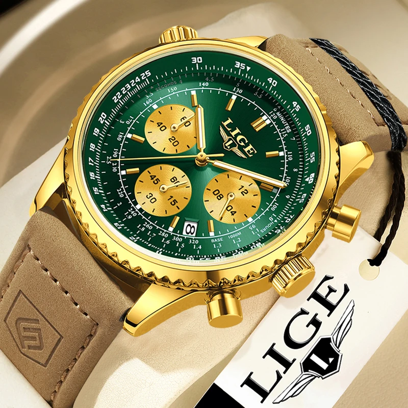

LIGE мужские часы модные лучшие брендовые роскошные кожаные часы для мужчин спортивные на открытом воздухе водостойкий светящийся кварцевый хронограф Reloj Hombre