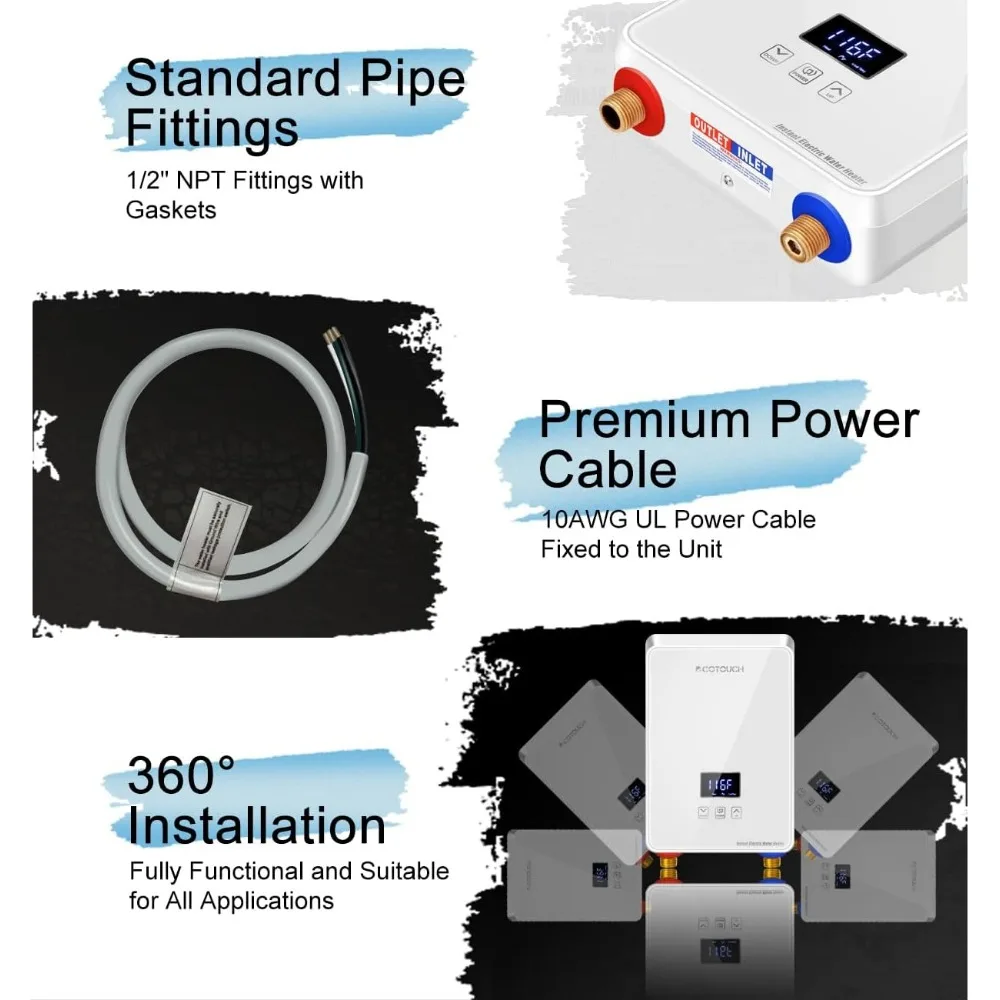 Tankless Water Heater Electric,6.5kw 240V,  Point-of-Use Hot Water Heater Digital Display,Overheating Protection, Under Sink