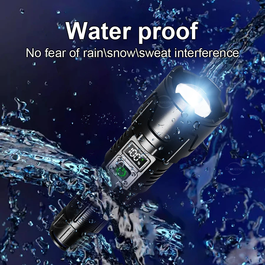 Most Powerful Long Shot LED Flashlight Zoomable Tactical Torch 18650 26650 Battery High Power Lamp Lantern Digital Power Display