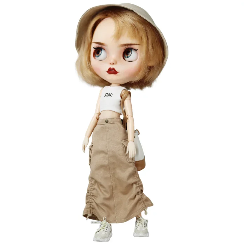 Doll Dress for Blythe Jeans Dress for Ob24 Ob22 Azone Doll Coat Denim Drawstring Skirt