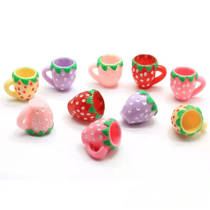 10 pcs strawberry cups/miniatures artificial cup/artificial fruit bottles/fairy garden gnome/terrarium decor/doll house decor