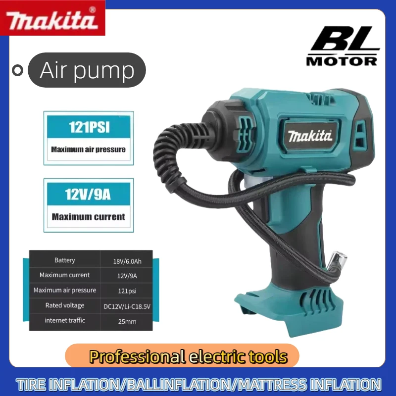 ماكيتا 18 فولت منفاخ لاسلكي مضخة هواء كهربائية إطارات السيارة ضاغط هواء محمول أوتوماتيكي مثبت على السيارة ضاغط هواء