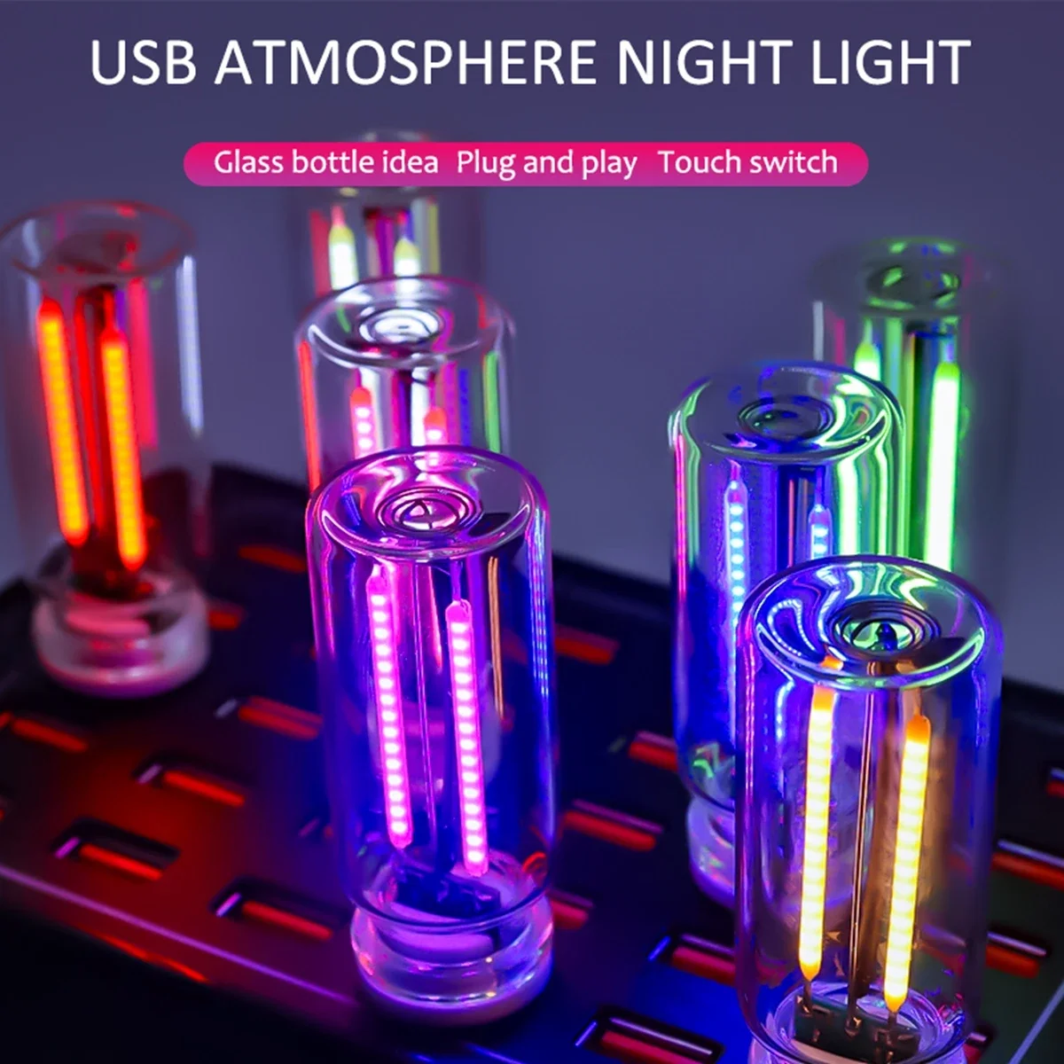 Car USB Night Light Glass Bottle Light Touch Adjustable LED USB Lamp Dimmable Portable Mini Glass Bottle Night Lamp USB image 3