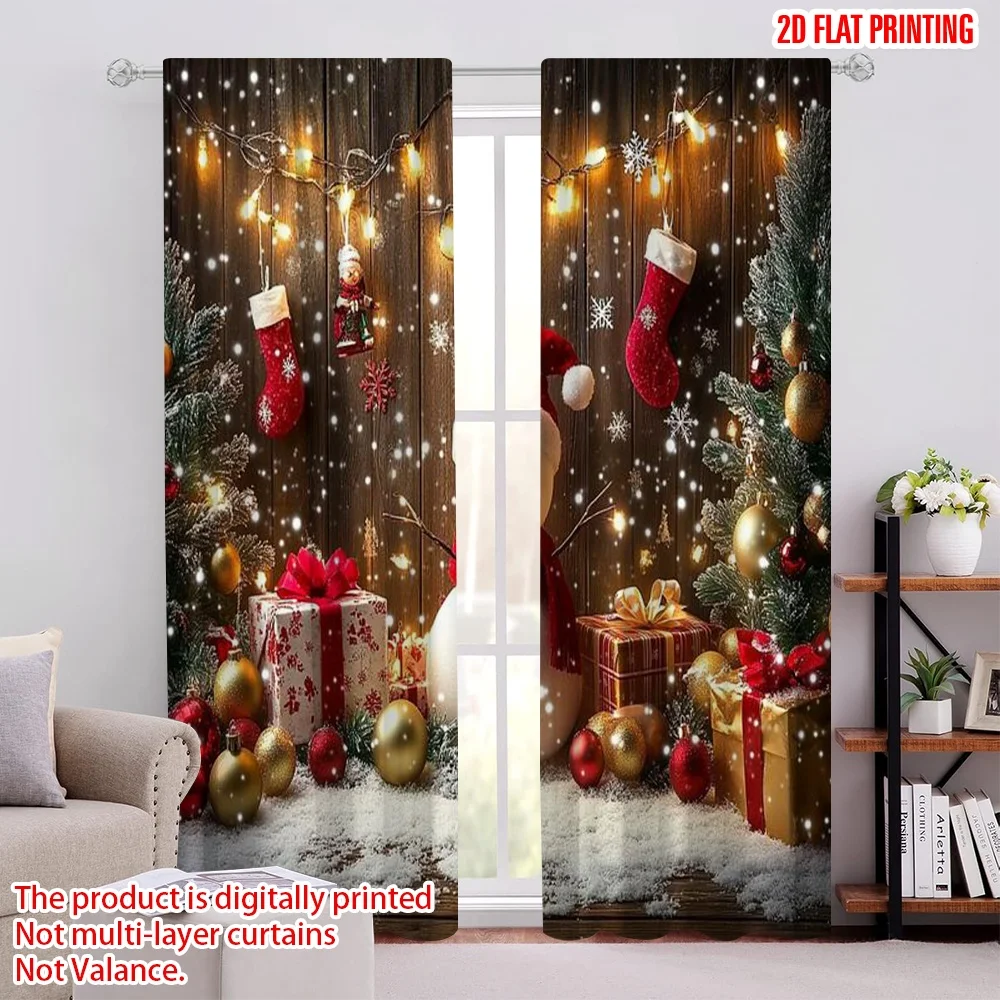 

2pcs 2D flat printing Merry Christmas Popular Curtain Sunny Snowman 100% Polyester Without Electricity Holiday Decorations for