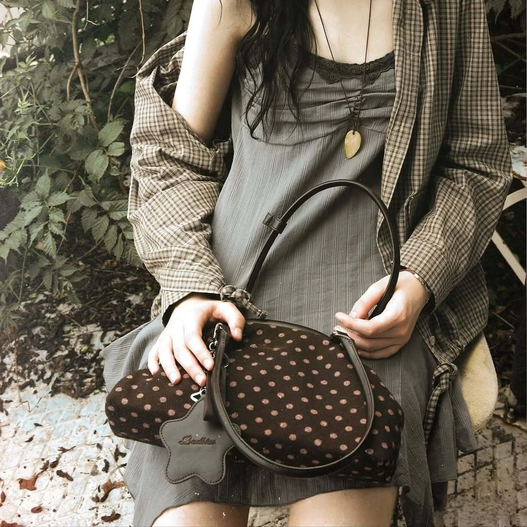 BadBlue Leopard Print Polka Dot Dumpling Bag Single Shoulder Handbag Versatile Commuting Retro Underarm Women's Bag Cross-Border