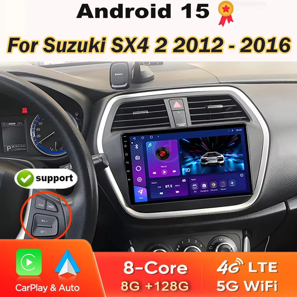

Car Radio For Suzuki SX4-CROSS 2014-2017 Carplay Android Auto Multimedia Player 5G WIFI Stereo GPS video 2Din DVD QLED Screen