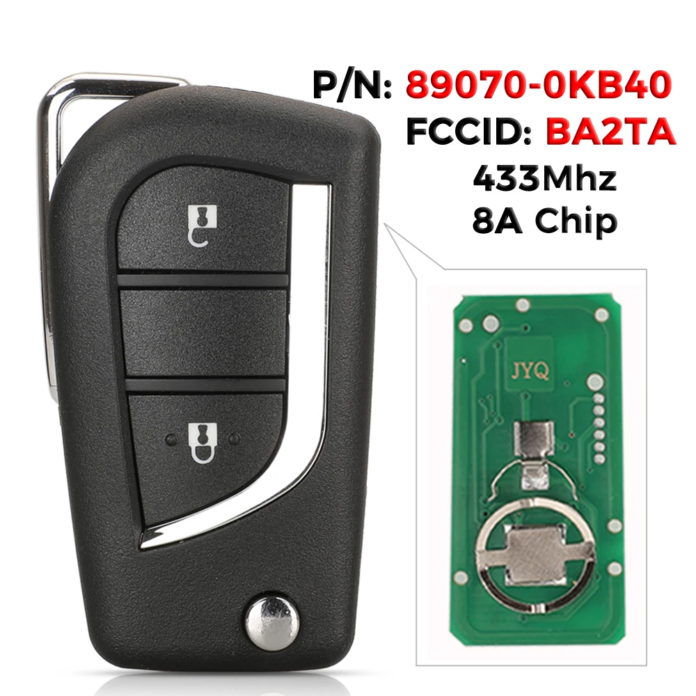 jingyuqin 89070-0KB40 For Toyota Yaris hilux 2015 2020 Flip Remote Car Key 433MHz H-8A Chip FCCID BA2TA Fob 2Button TOY40 Blade