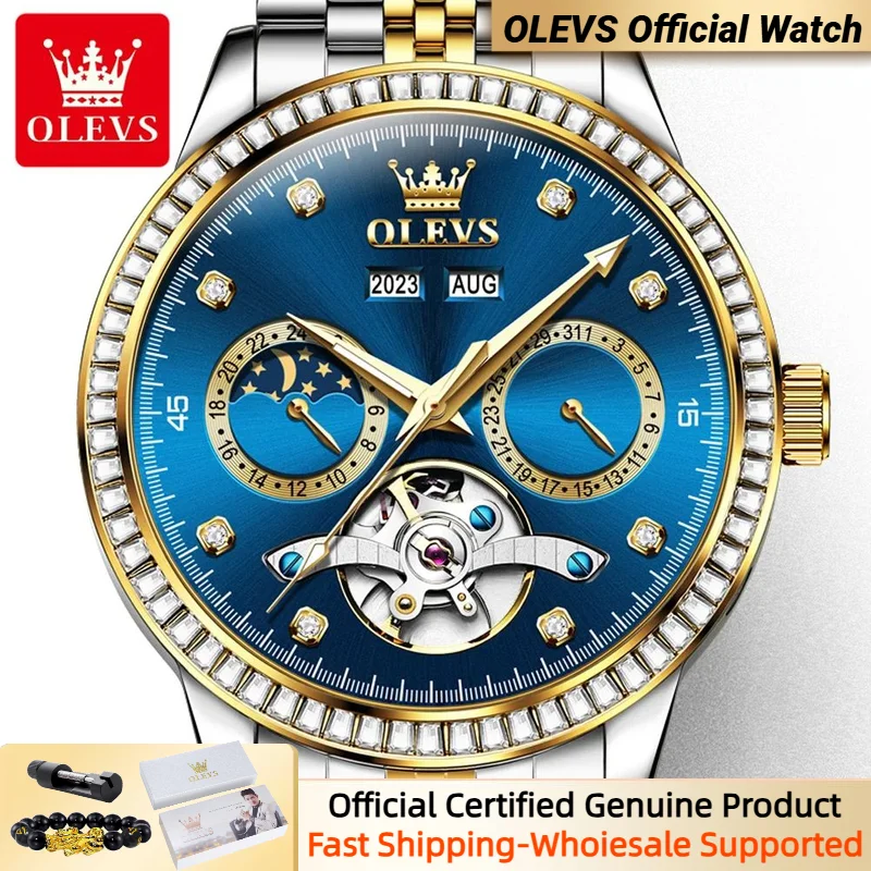 OLEVS 7016 Flywheel Automatic Men's Watch Date Year Chronograph Deep Waterproof 316 Stainless steel Mechanical Hand Clock