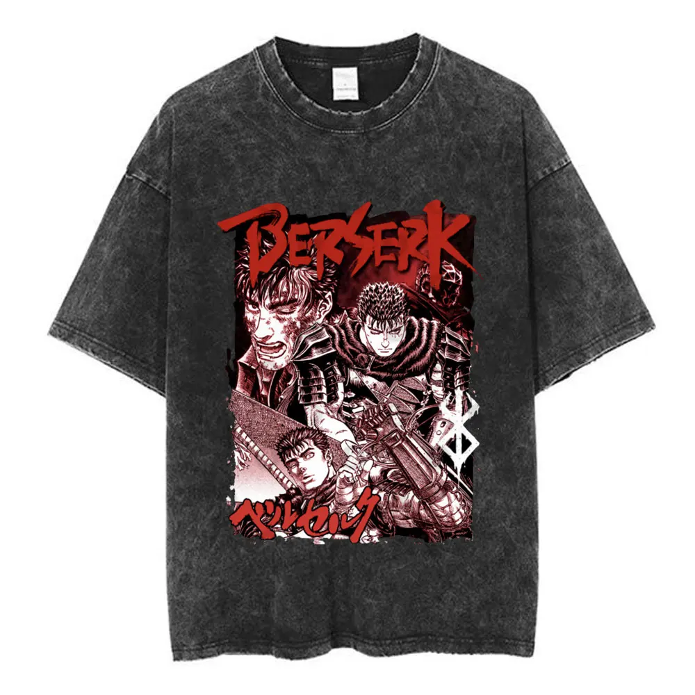 خمر غسلها أنيمي Berserk الشجاعة تي شيرت المبارز جاتسو التضحية Zodd تي شيرت الرجال النساء القطن عادية المتضخم قمم تي شيرت