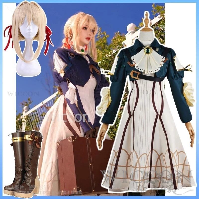 Anime Violet Garden Cosplay Violet Kostüm Retro Kleid Lolita Cos Perücken Schuhe Full Set Für Frau Mädchen Halloween Weihnachten Angepasst