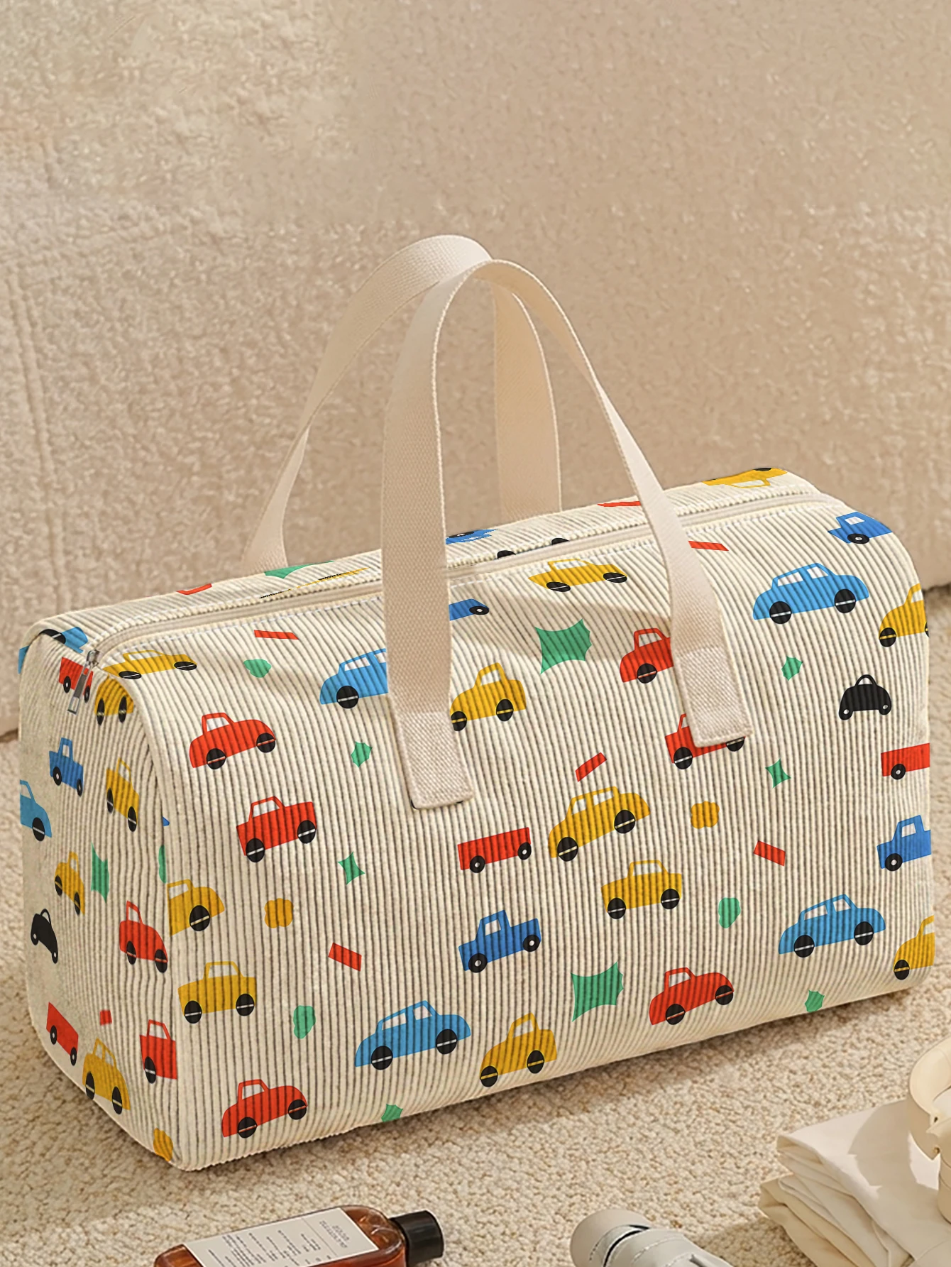 1pc, Two styles, Colorful Cartoon Car Pattern Printed Duffle Bag Travel Handbag suitable for Travel Gym Yoga Daily Storage