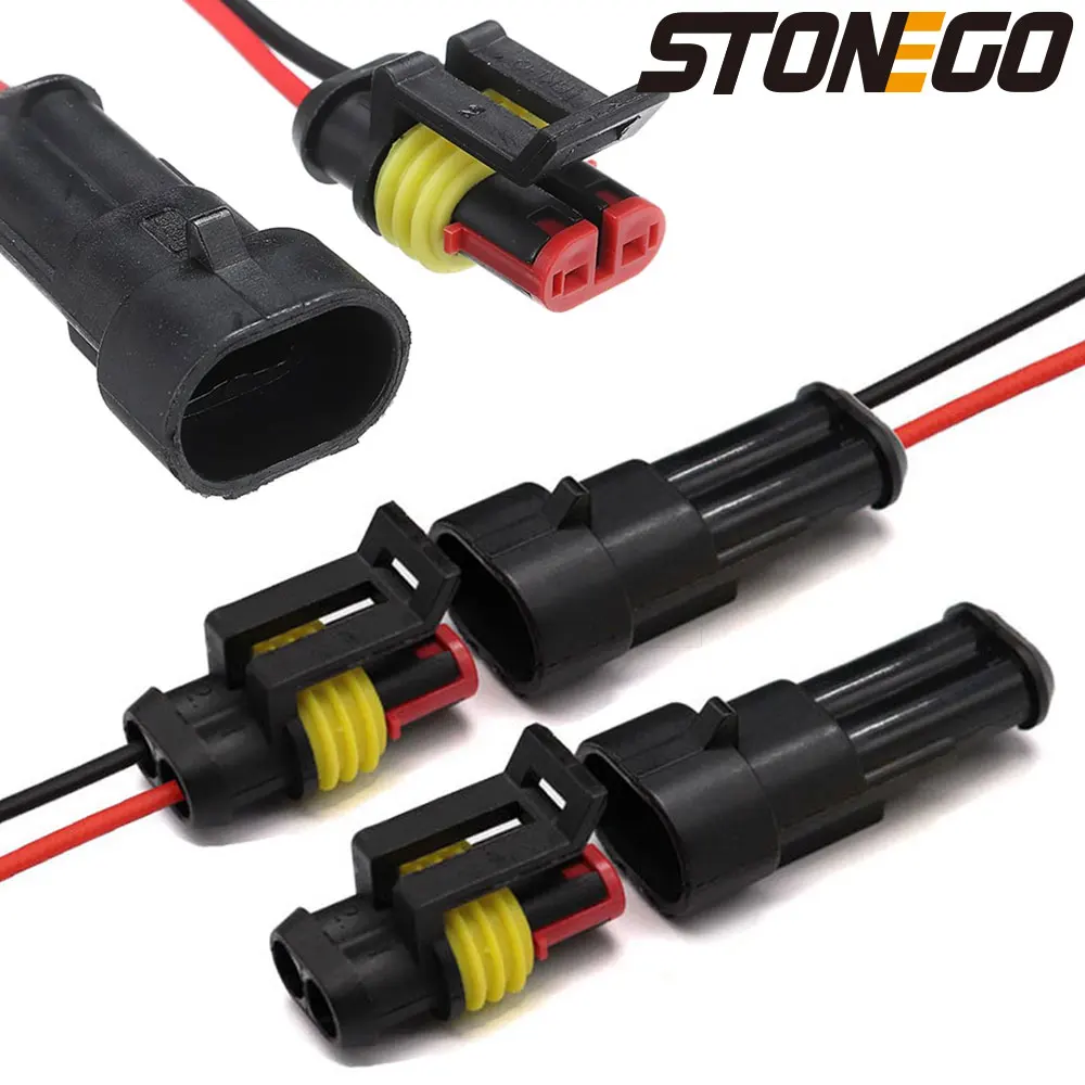 STONEGO 5/10 Pairs Waterproof 2-Pin Electrical Connectors with Wire for Car, Motorcycle, Scooter, and Marine Use
