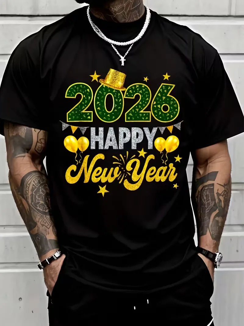 

Fashion 2026 New Year Eve Short Sleeve T Shirt For Men 3D Printed T-shirt Family Party Tee Tops Summer Casual Clothes Streetwear
