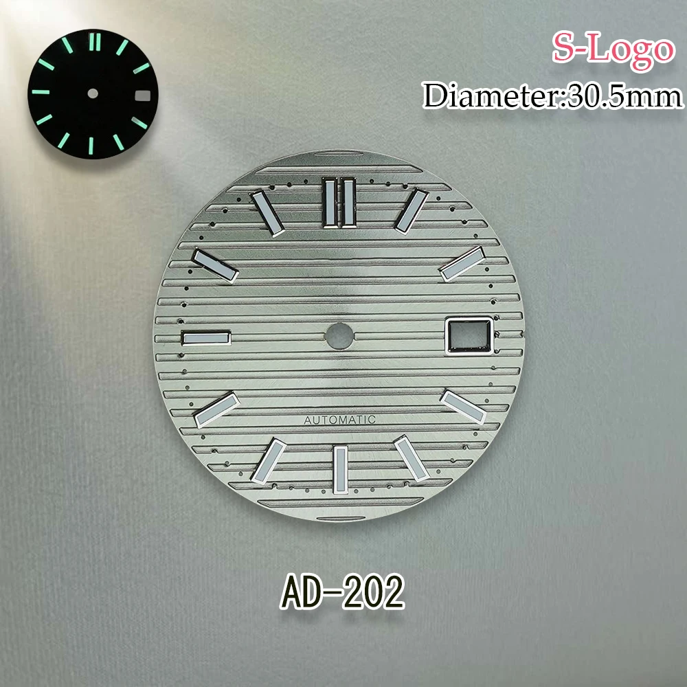 S Logo Dial 30.5mm Nautilus NH35 Dial Fit NH35/NH36/4R/7S Movement C3 Green Luminous Watch Modification Accessories Repair tools
