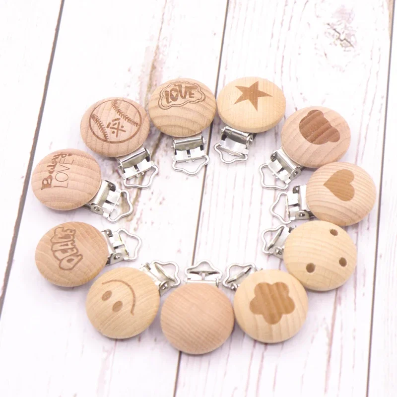 20 stücke Baby Holz Beißring Schnuller Clip DIY Pflege Armbänder Nippel Halter Custom Name Buche Nagetier Kinder Waren