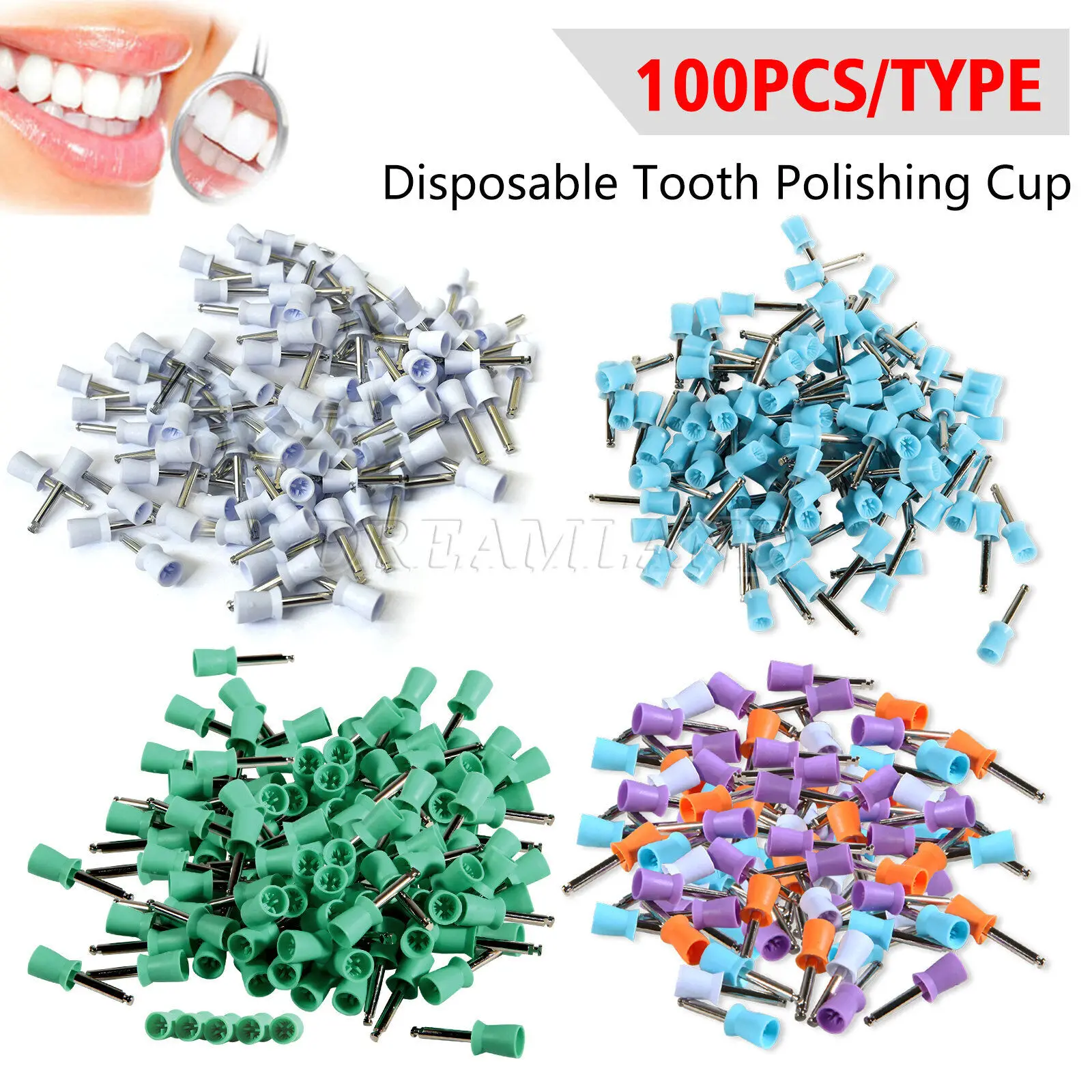 

100PCS/1Box Dental Rubber Prophy Teeth Polish Polishing Cups Brush Latch Firm/soft