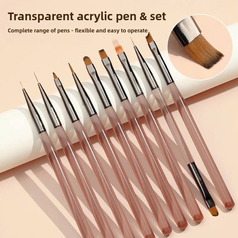 

Custom Nail Art Brush 3D Nail Design Ova Polygel Transparent Coffee Acrylic Nail Art Tool Pen Set