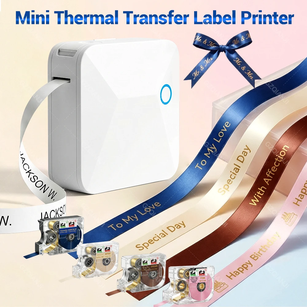 Marklife R15 Mini Portable Label Printer Thermal Transfer Pocket Label Maker With Long Life Paper POLYESTER Gift-wrapping Ribbon