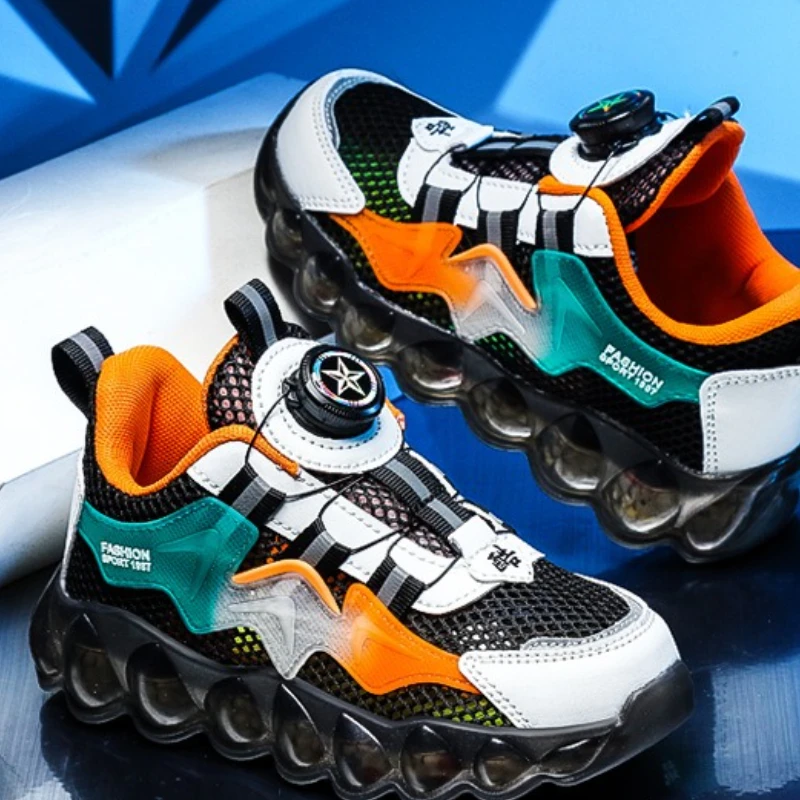 

Children's sports shoes summer new boy mesh shoe fashion child running shoe rotating button boys' basketball shoe casual shoes