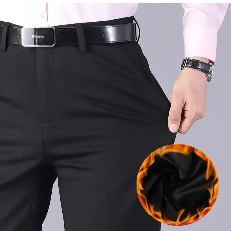

Men's Suit Pants Winter Coat Casual Sweatpants Men's Clothing Fleece-Lined Loose Straight-Leg Pants Elasticity Men's Clothing