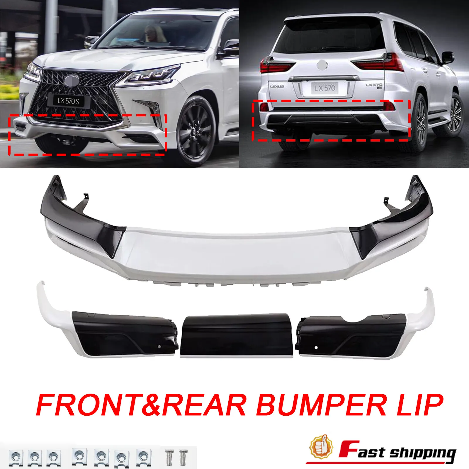 

For Lexus LX570 2016-2021 Sport Look White Front & Rear Bumper Lip Splitter Kit