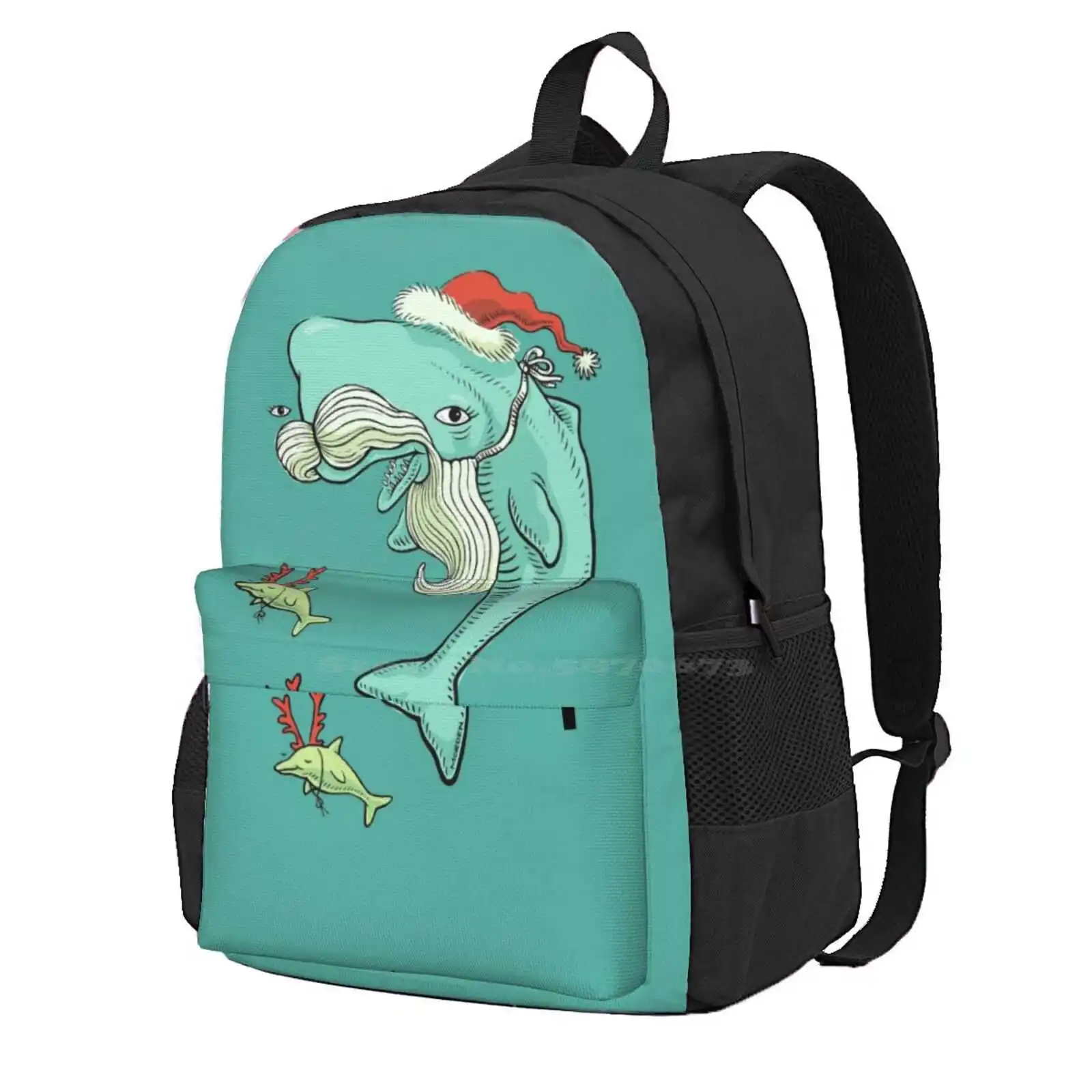 Christmas Whale Hot Sale Schoolbag Backpack Fashion Bags Christmas Whale Dolphin Antlers Santa Beard Father Christmas Hat Whale