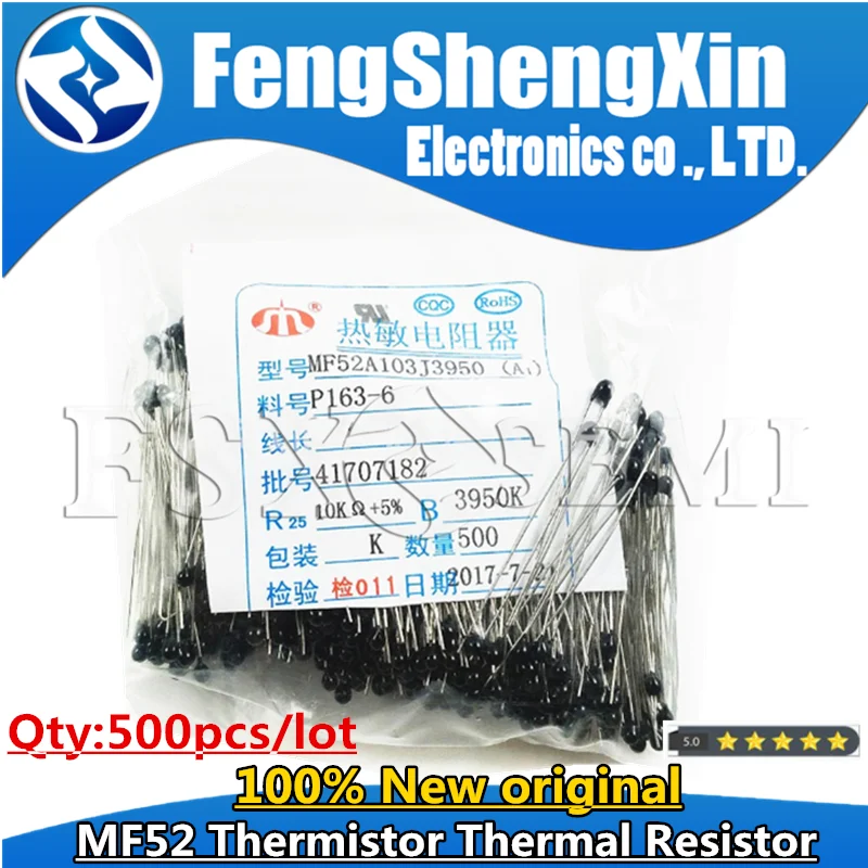 

500pcs MF52 NTC Thermistor Thermal Resistor MF52AT B 3950 5% 1K 2K 3K 4.7K 5K 10K 20K 47K 50K 100K