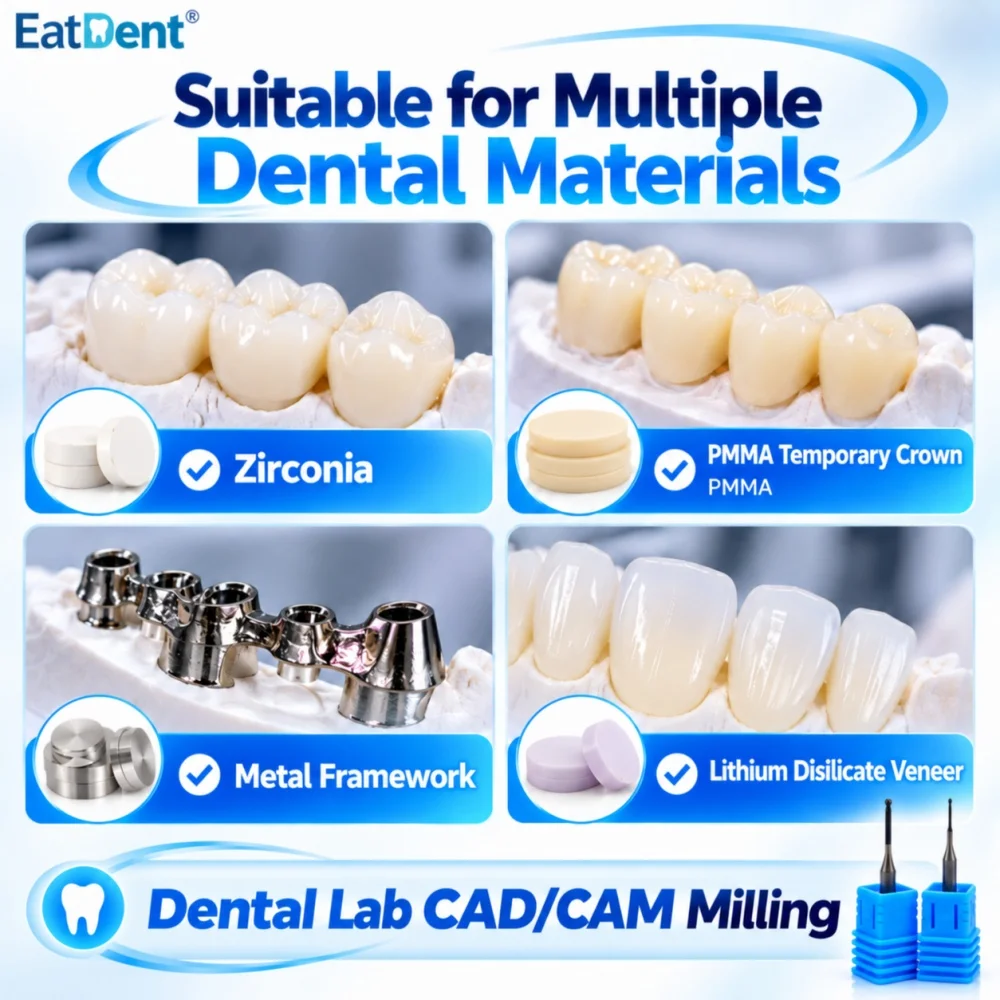 Upcera A52 Dental Milling Burs Diamond Coated for Zirconia Lithium Disilicate/Emax Glass-ceramic Metal PMMA DC D3 Grinding Drill